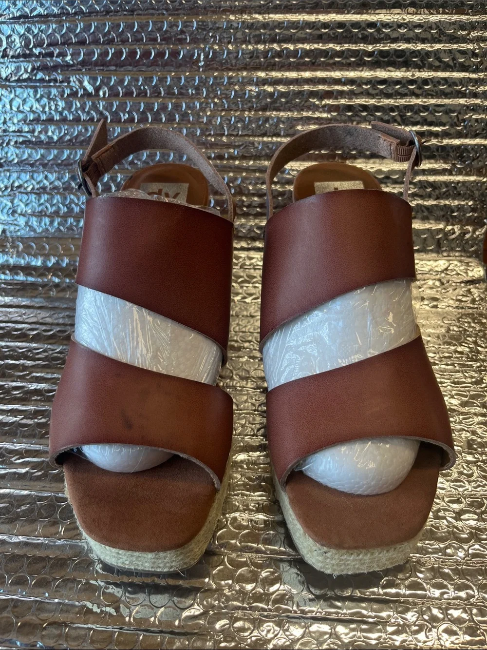 Dolce Vita Brown Leather Espadrille Platform Wedge Sandals